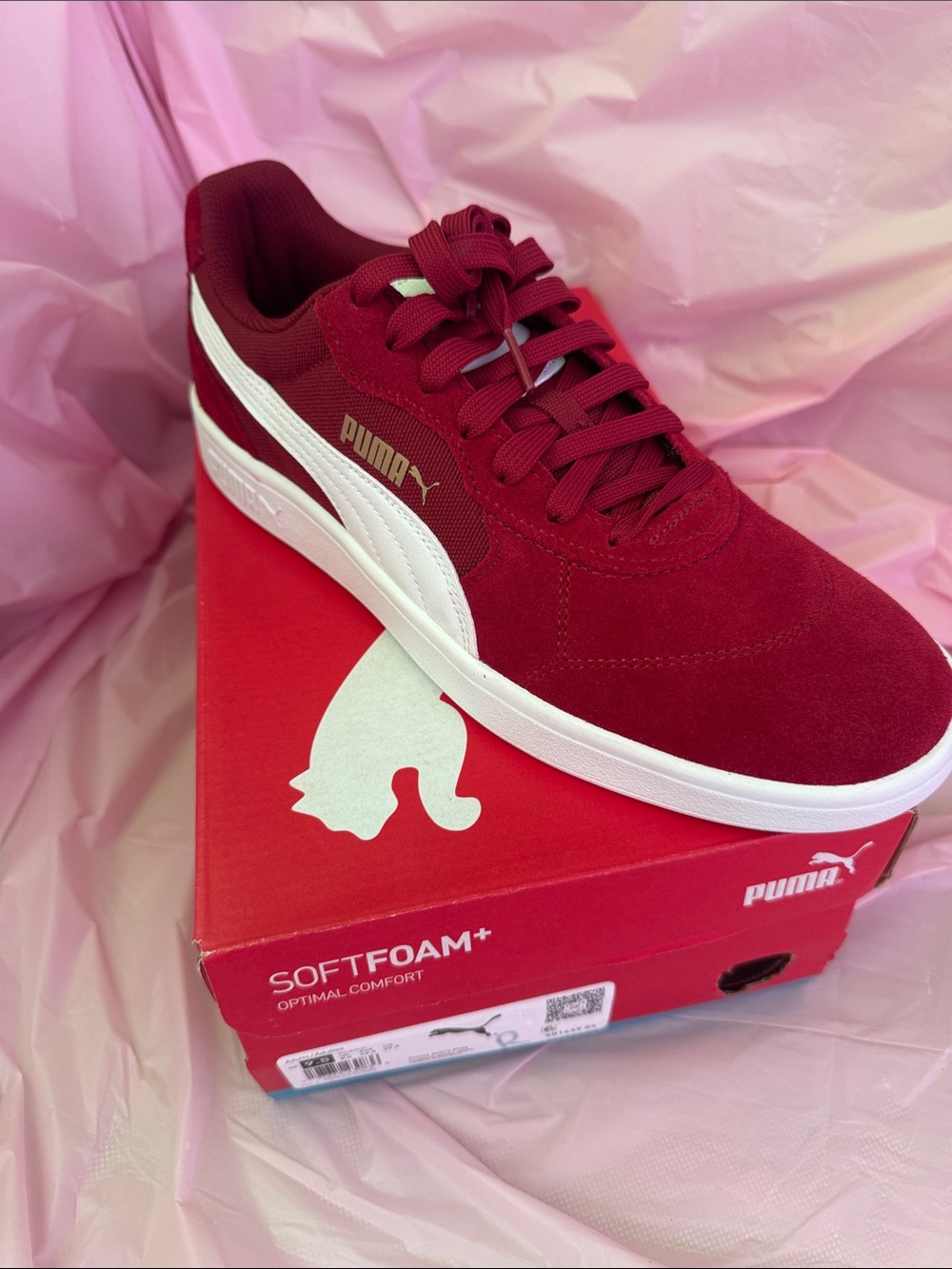 Puma Men’s Burgundy and White Suede Low-Top Sneakers